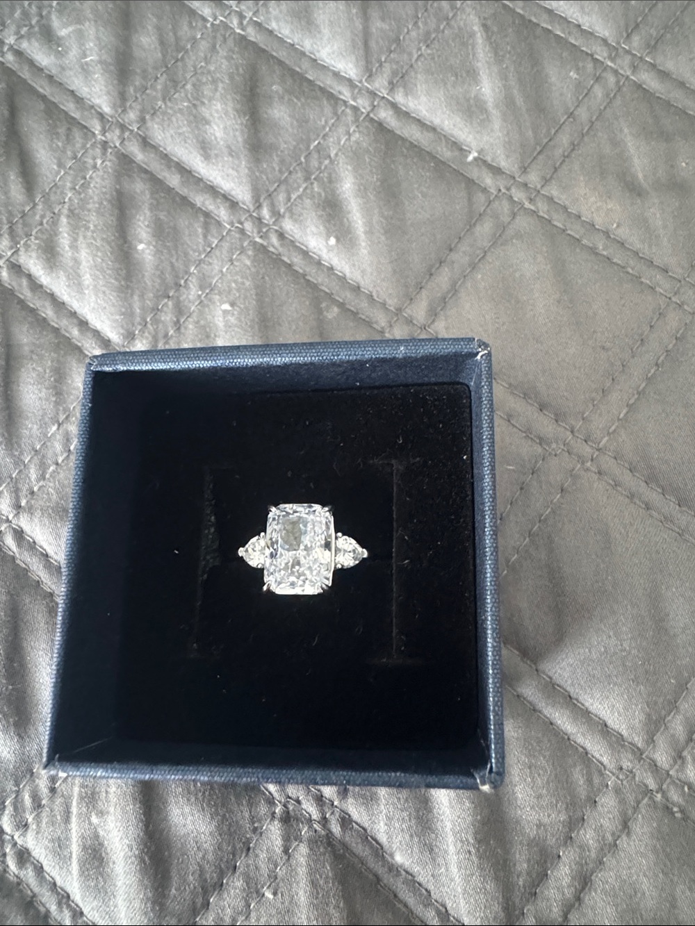 Elegant Silver Cushion-Cut Ring with Side Accents - White